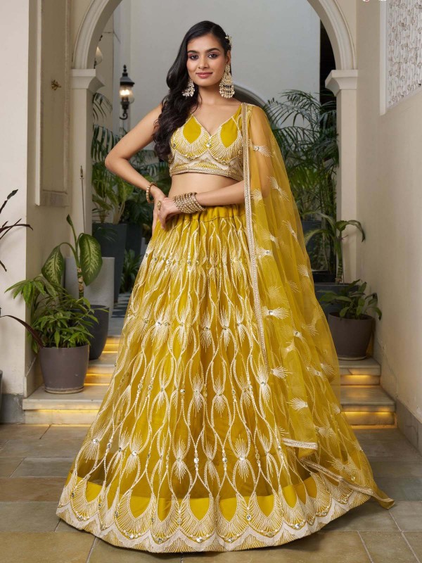 Mustard Butterfly Net Lehenga Choli